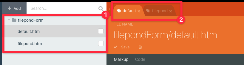 Upload component partials